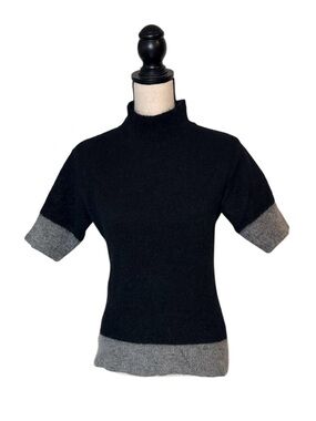 MORE & MORE Wool/Mohair Blend Color-Block Short Sleeve Mock-Neck Sweater Size SM